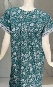 Sea Green Garden Pure Cotton Nighty. Pure Durable Cotton | Laces and Frills