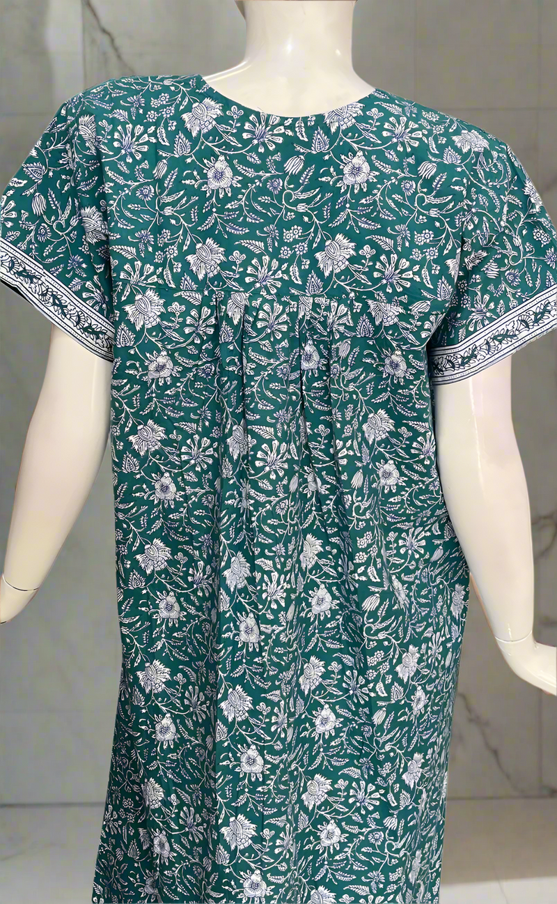 Sea Green Garden Pure Cotton Nighty. Pure Durable Cotton | Laces and Frills