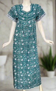 Sea Green Garden Pure Cotton Nighty. Pure Durable Cotton | Laces and Frills