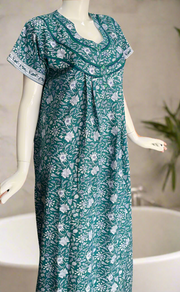 Sea Green Garden Pure Cotton Nighty. Pure Durable Cotton | Laces and Frills