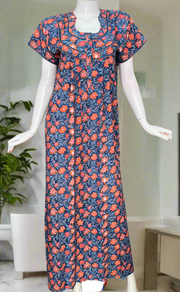 Blue Floral Pure Cotton Nighty. Pure Durable Cotton | Laces and Frills