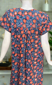 Blue Floral Pure Cotton Nighty. Pure Durable Cotton | Laces and Frills