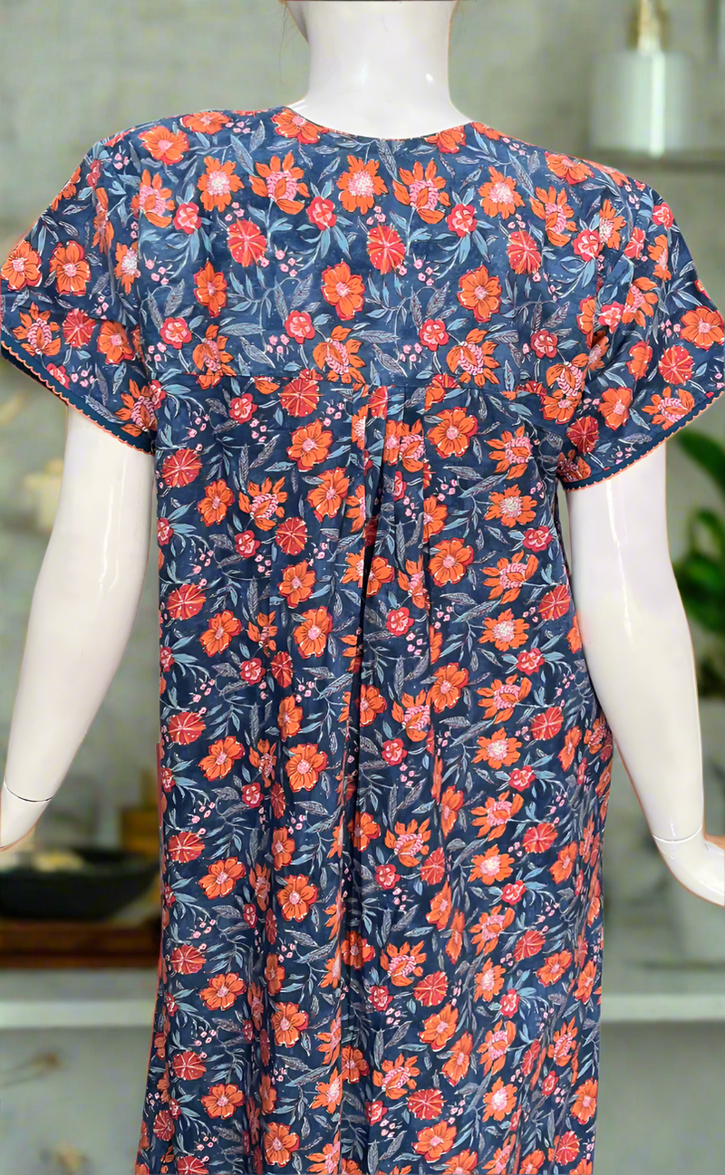 Blue Floral Pure Cotton Nighty. Pure Durable Cotton | Laces and Frills