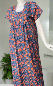 Blue Floral Pure Cotton Nighty. Pure Durable Cotton | Laces and Frills