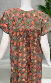 Grey Floral Pure Cotton Nighty. Pure Durable Cotton | Laces and Frills