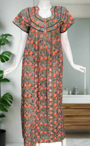 Grey Floral Pure Cotton Nighty. Pure Durable Cotton | Laces and Frills