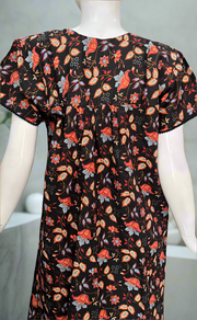 Black Floral Pure Cotton Nighty. Pure Durable Cotton | Laces and Frills
