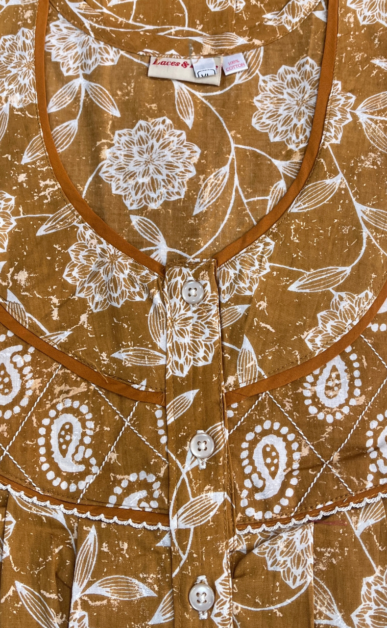 Mustard Floral Pure Cotton Nighty. Pure Durable Cotton | Laces and Frills