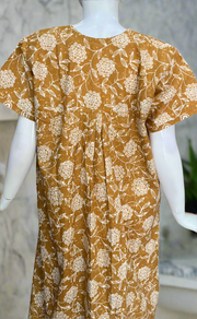 Mustard Floral Pure Cotton Nighty. Pure Durable Cotton | Laces and Frills