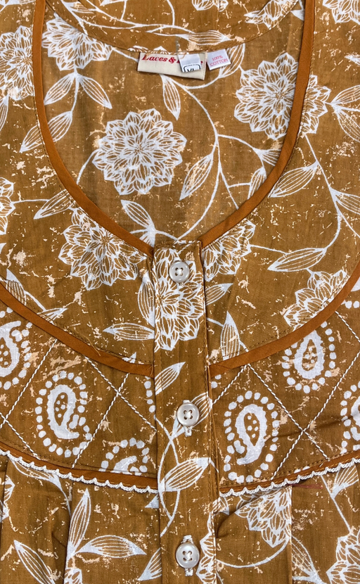 Mustard Floral Pure Cotton Nighty. Pure Durable Cotton | Laces and Frills