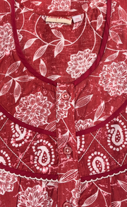 Rust Maroon Floral Pure Cotton Nighty. Pure Durable Cotton | Laces and Frills