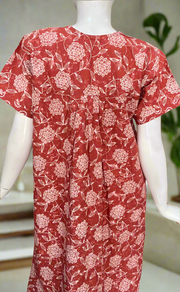 Rust Maroon Floral Pure Cotton Nighty. Pure Durable Cotton | Laces and Frills
