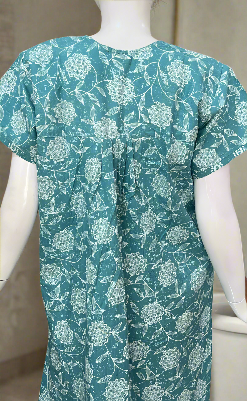 Light Blue Floral Pure Cotton Nighty. Pure Durable Cotton | Laces and Frills
