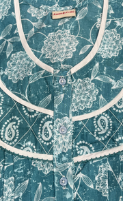 Light Blue Floral Pure Cotton Nighty. Pure Durable Cotton | Laces and Frills
