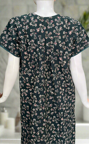 Bottle Green Tiny Floral Pure Cotton Nighty. Pure Durable Cotton | Laces and Frills