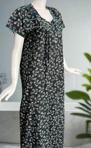 Bottle Green Tiny Floral Pure Cotton Nighty. Pure Durable Cotton | Laces and Frills