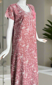 Pink Embroidery Spun Nighty. Flowy Spun Fabric | Laces and Frills