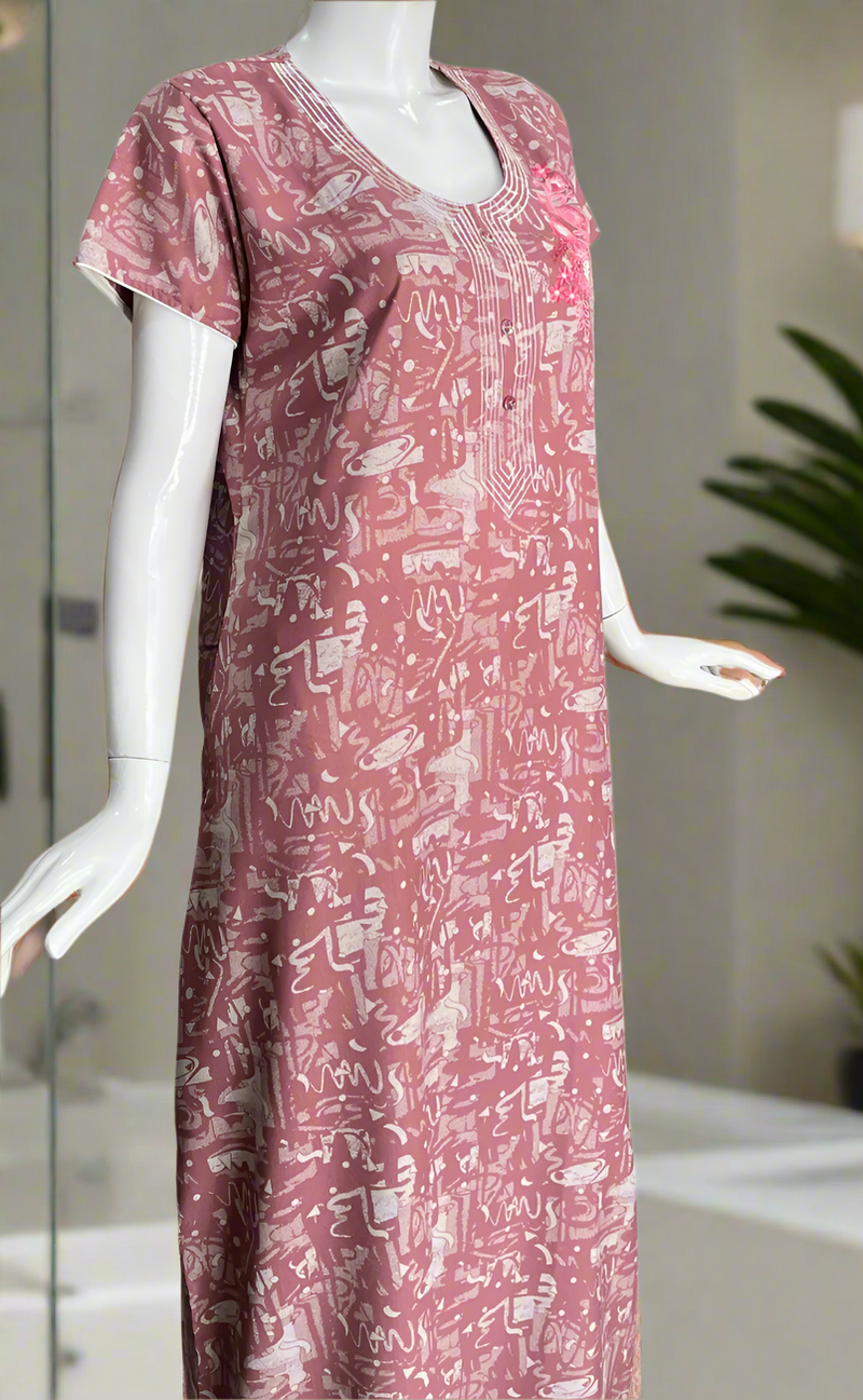 Pink Embroidery Spun Nighty. Flowy Spun Fabric | Laces and Frills