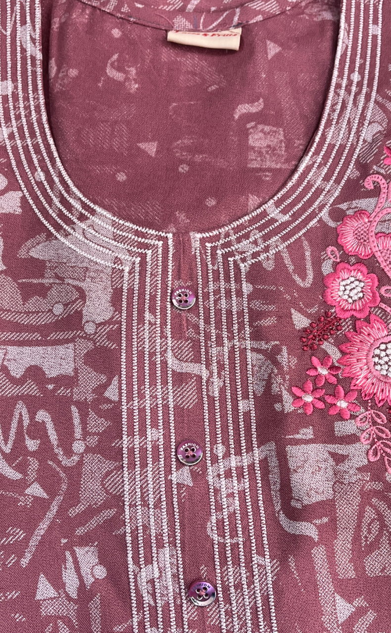 Pink Embroidery Spun Nighty. Flowy Spun Fabric | Laces and Frills