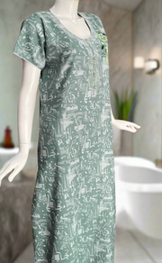 Pista Green Embroidery Spun Nighty. Flowy Spun Fabric | Laces and Frills