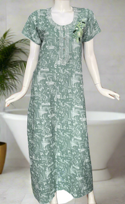 Pista Green Embroidery Spun Nighty. Flowy Spun Fabric | Laces and Frills