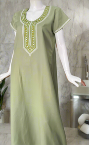 Pista Green Embroidery Spun Nighty. Flowy Spun Fabric | Laces and Frills