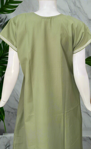 Pista Green Embroidery Spun Nighty. Flowy Spun Fabric | Laces and Frills