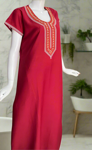 Maroon Embroidery Spun Nighty. Flowy Spun Fabric | Laces and Frills