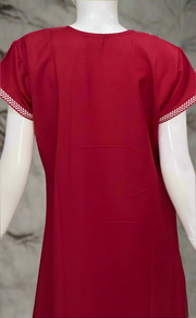 Maroon Embroidery Spun Nighty. Flowy Spun Fabric | Laces and Frills