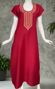 Maroon Embroidery Spun Nighty. Flowy Spun Fabric | Laces and Frills