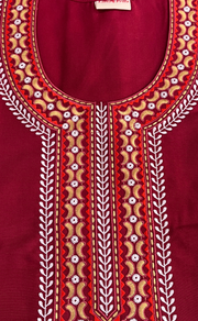 Maroon Embroidery Spun Nighty. Flowy Spun Fabric | Laces and Frills