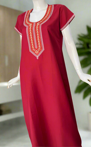 Maroon Embroidery Spun Nighty. Flowy Spun Fabric | Laces and Frills