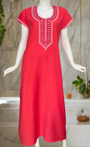 Peach Embroidery Spun Nighty. Flowy Spun Fabric | Laces and Frills