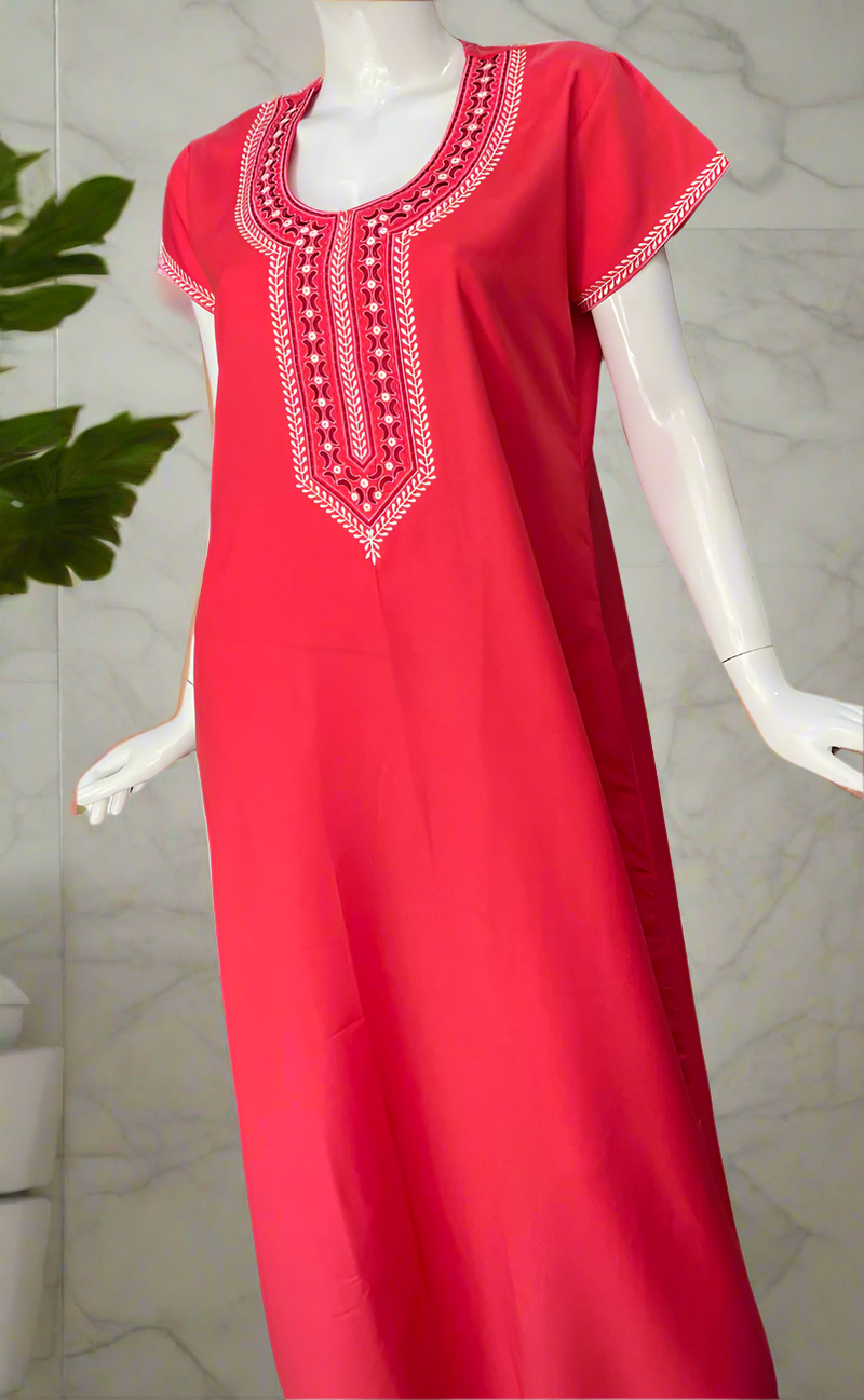 Peach Embroidery Spun Nighty. Flowy Spun Fabric | Laces and Frills