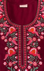 Maroon Embroidery Soft Cotton Nighty. Soft Breathable Fabric | Laces and Frills