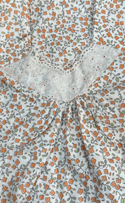 White/Orange Tiny Floral Boutique Cotton Sleeveless Nighty. Pure Durable Cotton | Laces and Frills - Laces and Frills