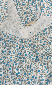 White/Sky Blue Tiny Floral Boutique Cotton Sleeveless Nighty . Pure Durable Cotton | Laces and Frills