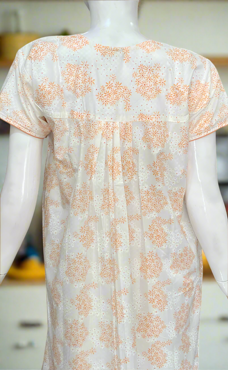 Orange Tiny Floral Boutique Cotton Nighty . Pure Durable Cotton | Laces and Frills
