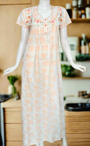 Orange Tiny Floral Boutique Cotton Nighty . Pure Durable Cotton | Laces and Frills