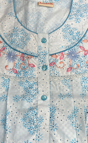 Sky Blue Tiny Floral Boutique Cotton Nighty . Pure Durable Cotton | Laces and Frills