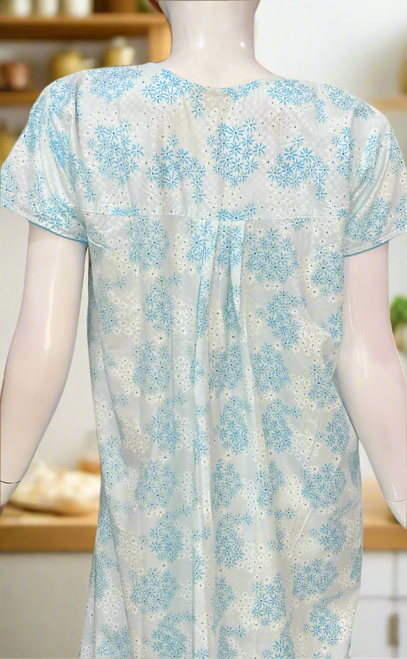 Sky Blue Tiny Floral Boutique Cotton Nighty . Pure Durable Cotton | Laces and Frills