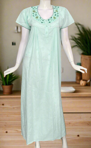 Light Green Garden Boutique Cotton Nighty . Pure Durable Cotton | Laces and Frills