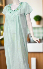 Light Green Garden Boutique Cotton Nighty . Pure Durable Cotton | Laces and Frills