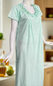 Light Green Garden Boutique Cotton Nighty . Pure Durable Cotton | Laces and Frills