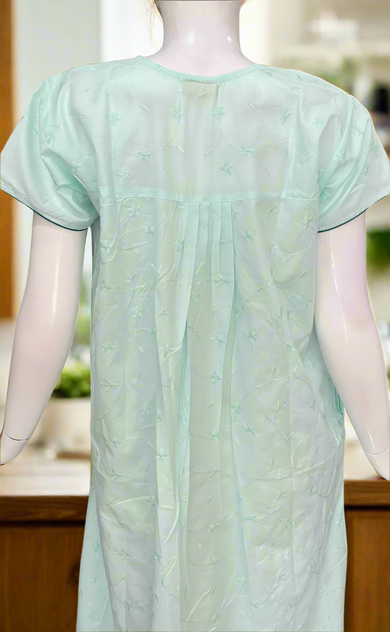 Light Green Garden Boutique Cotton Nighty . Pure Durable Cotton | Laces and Frills