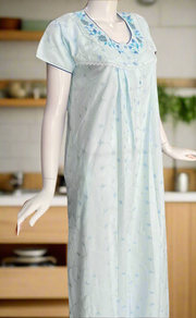Light Blue Garden Boutique Cotton Nighty . Pure Durable Cotton | Laces and Frills