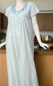 Light Blue Garden Boutique Cotton Nighty . Pure Durable Cotton | Laces and Frills