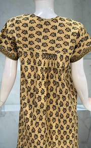 Cream/Yellow Leafy Full Open Pure Cotton Nighty. Pure Cotton | Laces and Frills