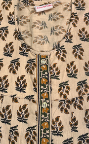 Cream/Yellow Leafy Full Open Pure Cotton Nighty. Pure Cotton | Laces and Frills