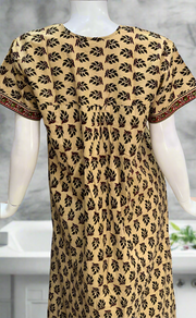 Cream/Green Leafy Full Open Pure Cotton Nighty. Pure Cotton | Laces and Frills